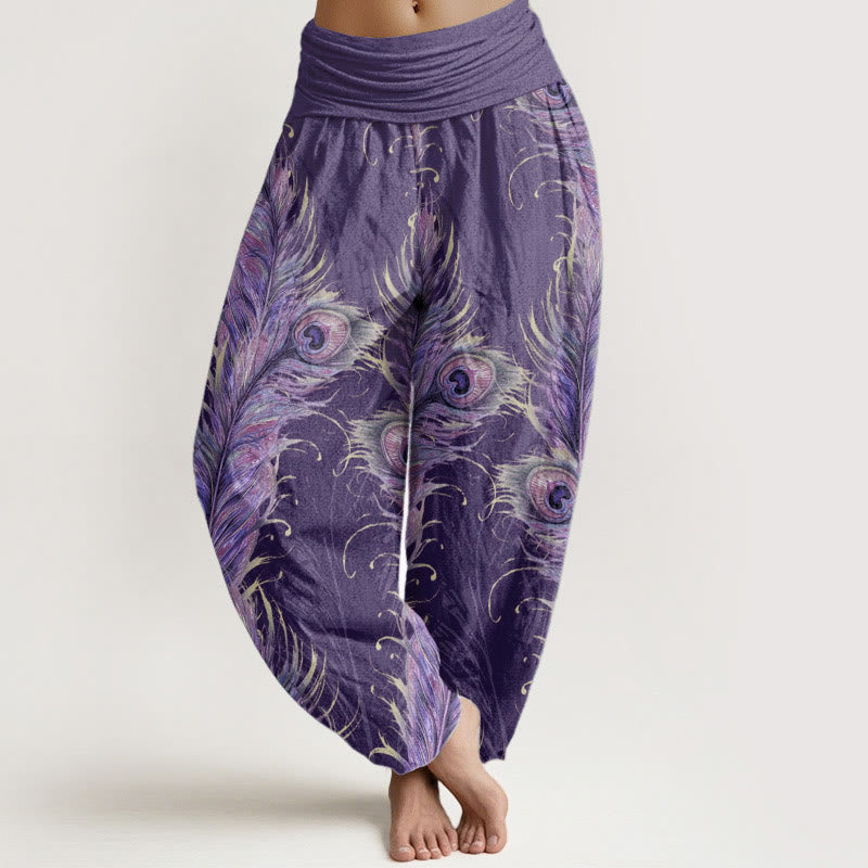 Pantaloni harem da donna con elastico in vita, in puro cotone con motivo fenice brillante, Buddha Stones - Indaco - US22, UK/AU26, EU54 (6XL) - image 8