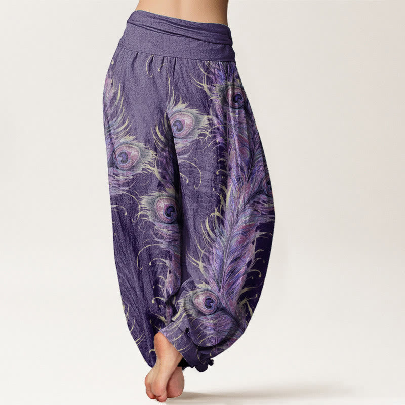 Pantaloni harem da donna con elastico in vita, in puro cotone con motivo fenice brillante, Buddha Stones - image 9
