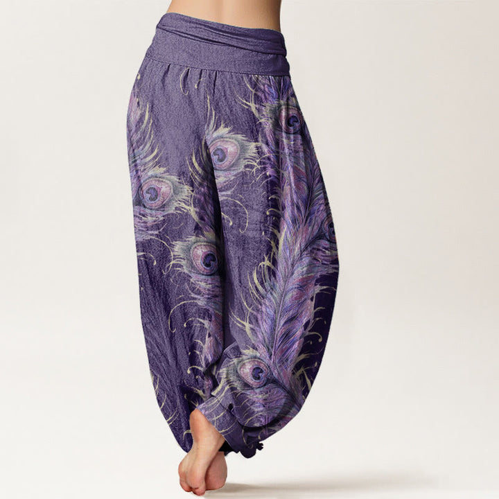 Pantaloni harem da donna con elastico in vita, in puro cotone con motivo fenice brillante, Buddha Stones - image 9
