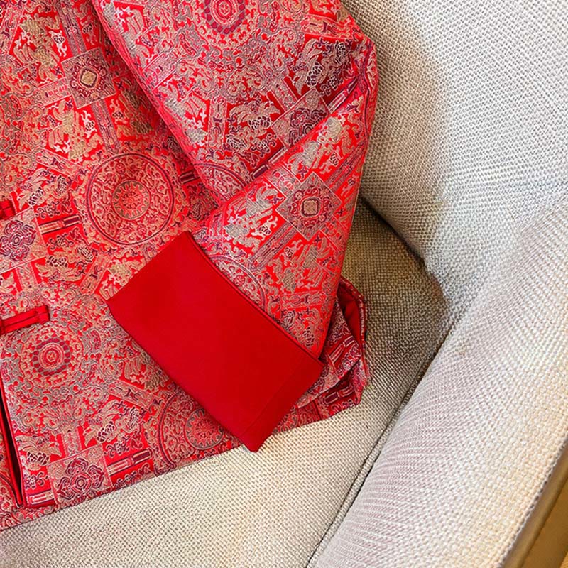 Giacca da donna in cotone con maniche lunghe, motivo floreale simmetrico in jacquard Buddha Stones e tasche - image 10