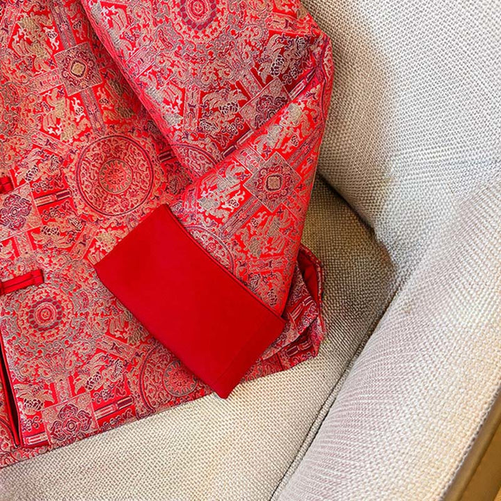 Giacca da donna in cotone con maniche lunghe, motivo floreale simmetrico in jacquard Buddha Stones e tasche - image 10