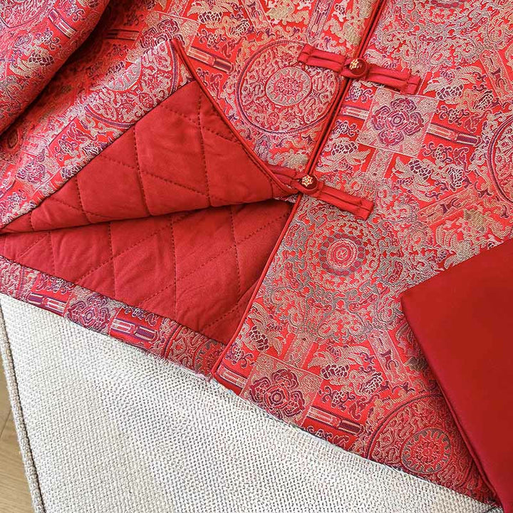 Giacca da donna in cotone con maniche lunghe, motivo floreale simmetrico in jacquard Buddha Stones e tasche - image 11