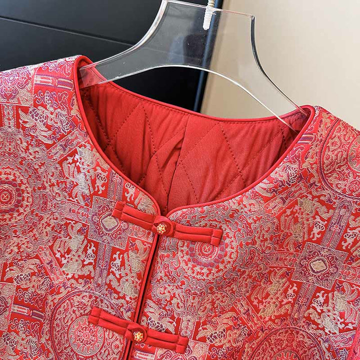 Giacca da donna in cotone con maniche lunghe, motivo floreale simmetrico in jacquard Buddha Stones e tasche - image 6