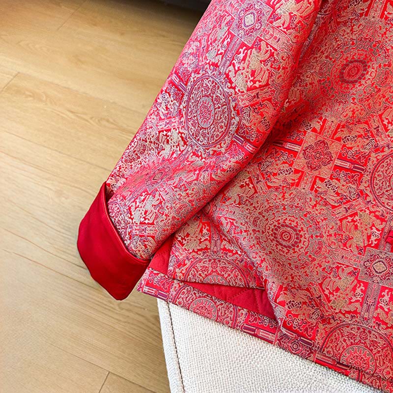 Giacca da donna in cotone con maniche lunghe, motivo floreale simmetrico in jacquard Buddha Stones e tasche - image 9