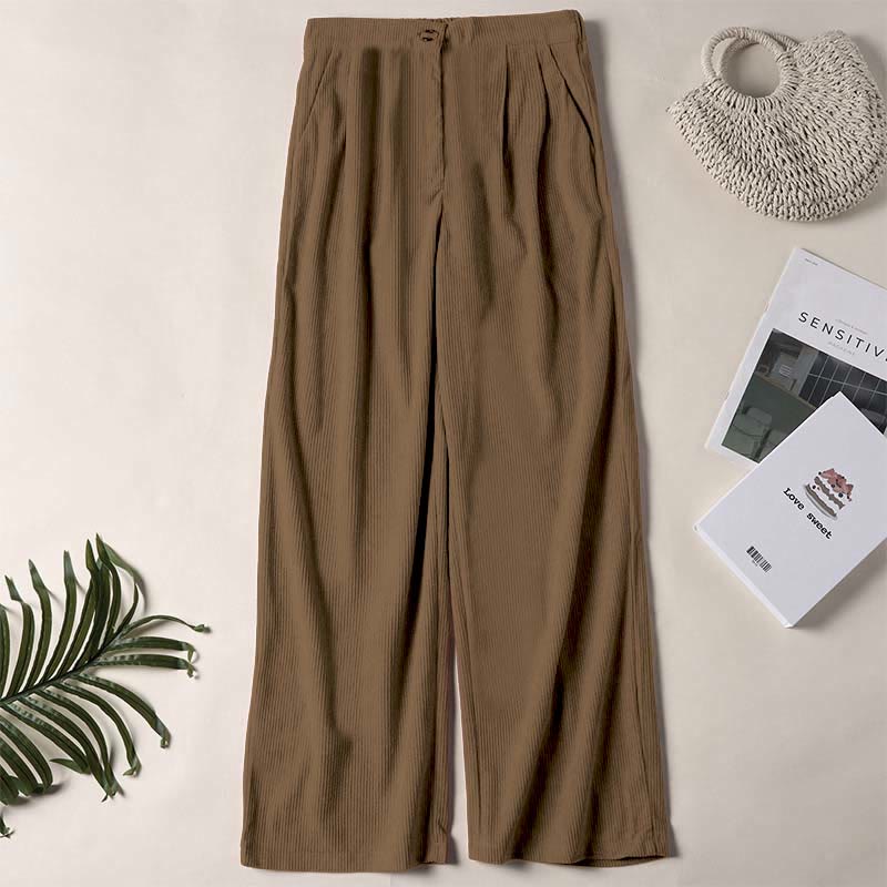 Pantaloni da donna casual in velluto a coste con tasche e gamba dritta Buddha Stones - Verga d'oro scura - US14, UK/AU18, EU46 (2XL) - image 0
