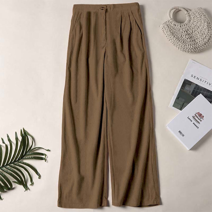 Pantaloni da donna casual in velluto a coste con tasche e gamba dritta Buddha Stones - Verga d'oro scura - US14, UK/AU18, EU46 (2XL) - image 0