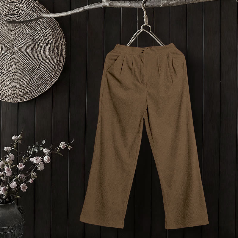 Pantaloni da donna casual in velluto a coste con tasche e gamba dritta Buddha Stones - image 3
