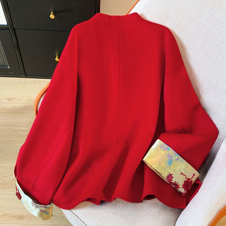 Giacca da donna in cotone a maniche lunghe con tasche, ricamo invernale con bottoni Buddha Stones - image 2