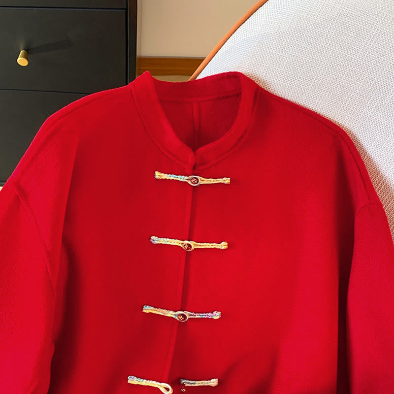 Giacca da donna in cotone a maniche lunghe con tasche, ricamo invernale con bottoni Buddha Stones - image 3