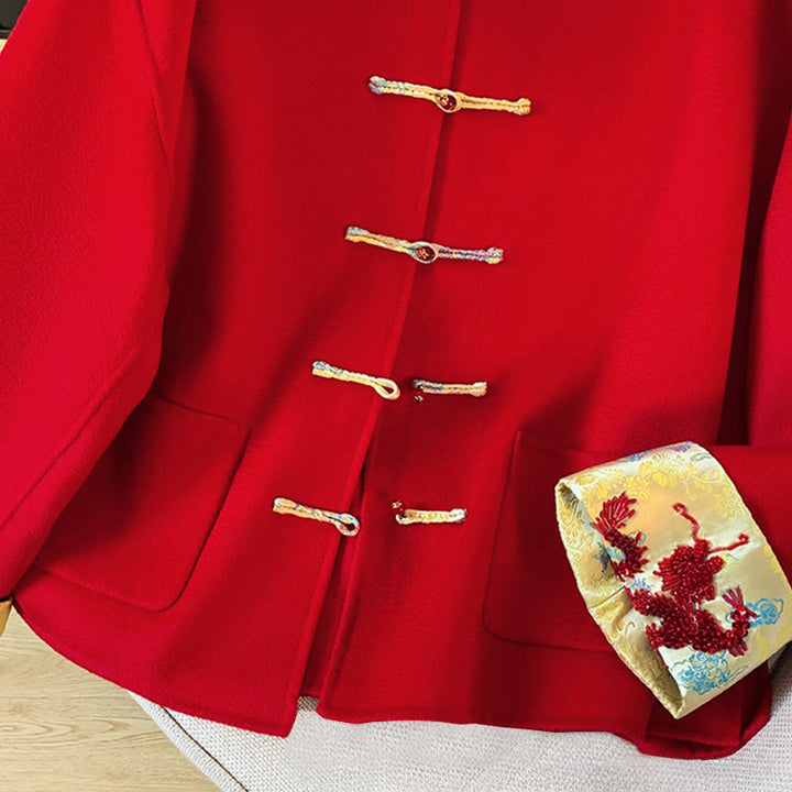 Giacca da donna in cotone a maniche lunghe con tasche, ricamo invernale con bottoni Buddha Stones - image 6