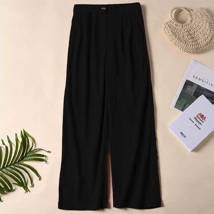 Pantaloni da donna casual in velluto a coste con tasche e gamba dritta Buddha Stones - Nero - US14, UK/AU18, EU46 (2XL) - image 6