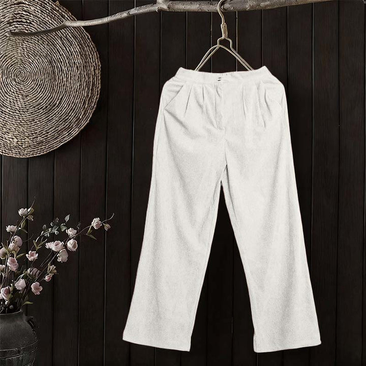 Pantaloni da donna casual in velluto a coste con tasche e gamba dritta Buddha Stones - Bianco - US14, UK/AU18, EU46 (2XL) - image 11