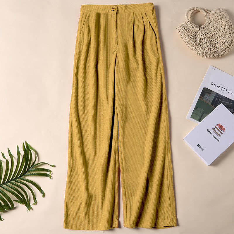 Pantaloni da donna casual in velluto a coste con tasche e gamba dritta Buddha Stones - Verga d'oro - US14, UK/AU18, EU46 (2XL) - image 14