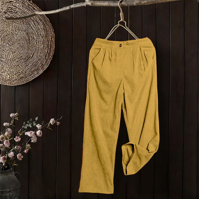 Pantaloni da donna casual in velluto a coste con tasche e gamba dritta Buddha Stones - image 17