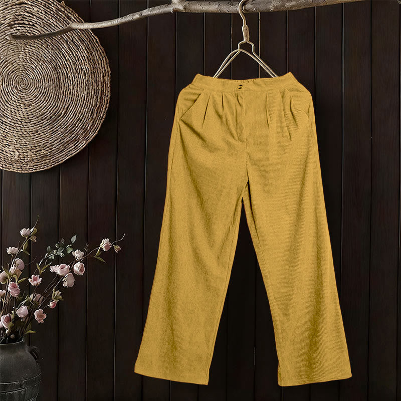 Pantaloni da donna casual in velluto a coste con tasche e gamba dritta Buddha Stones - image 19