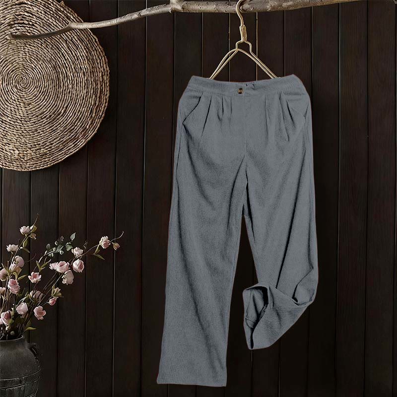 Pantaloni da donna casual in velluto a coste con tasche e gamba dritta Buddha Stones - image 38