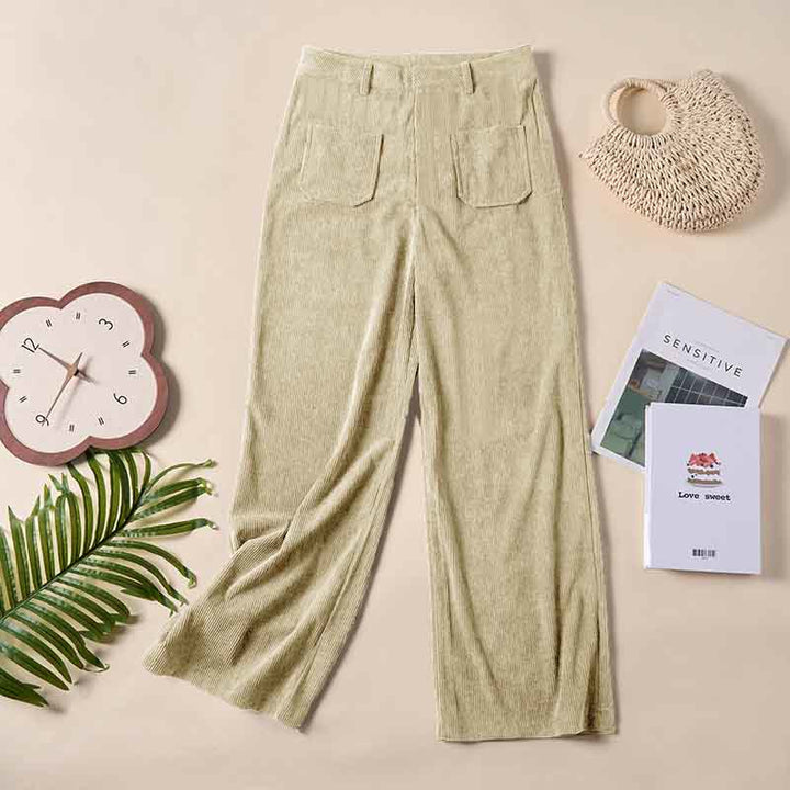 Pantaloni larghi da donna in velluto a coste semplice con bottoni e tasche, in poliestere, con Buddha Stones - image 13