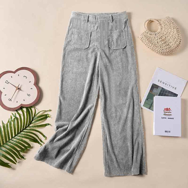 Pantaloni larghi da donna in velluto a coste semplice con bottoni e tasche, in poliestere, con Buddha Stones - image 20