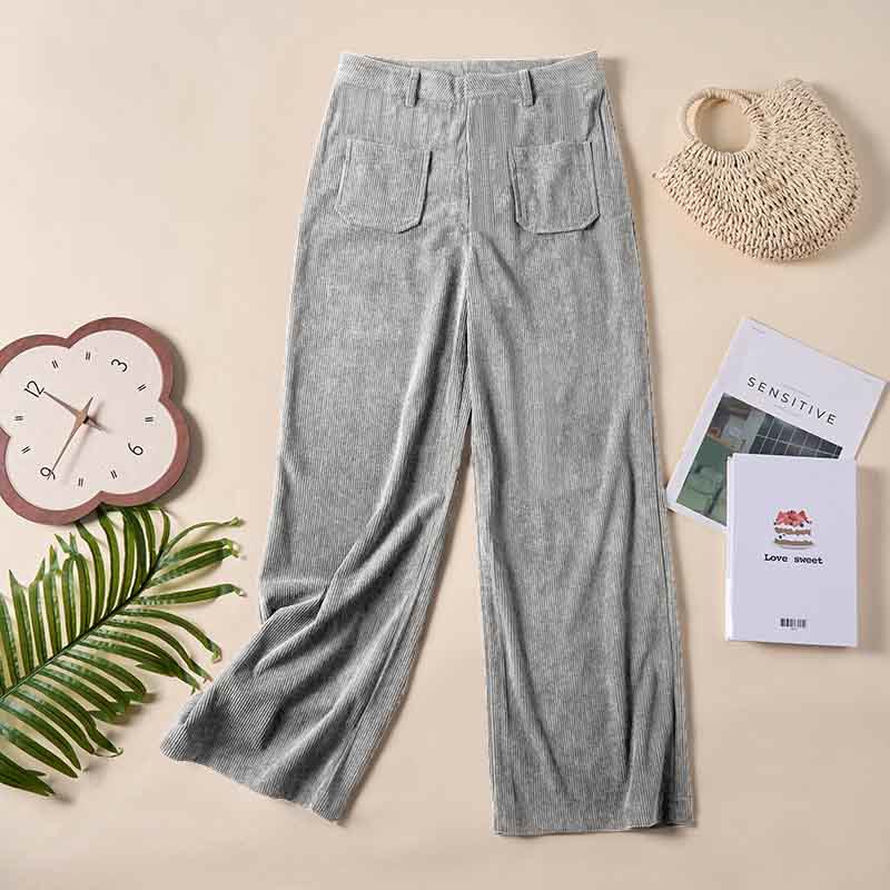 Pantaloni larghi da donna in velluto a coste semplice con bottoni e tasche, in poliestere, con Buddha Stones - image 20