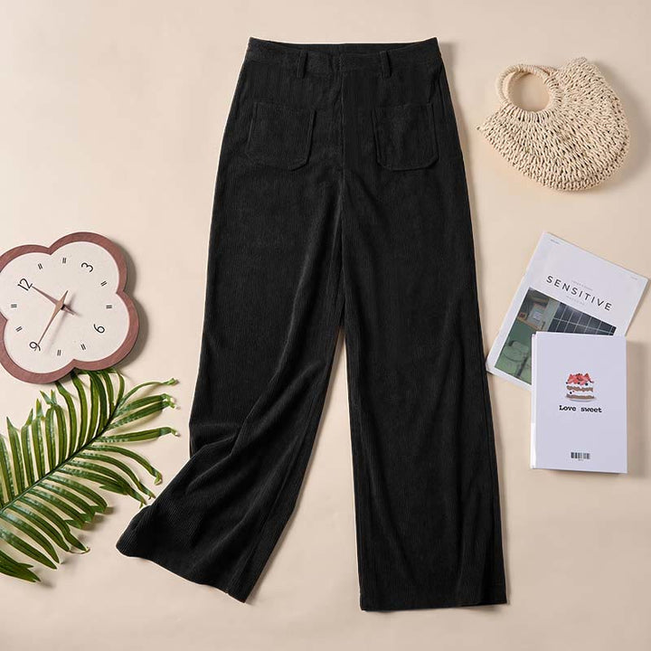 Pantaloni larghi da donna in velluto a coste semplice con bottoni e tasche, in poliestere, con Buddha Stones - image 22