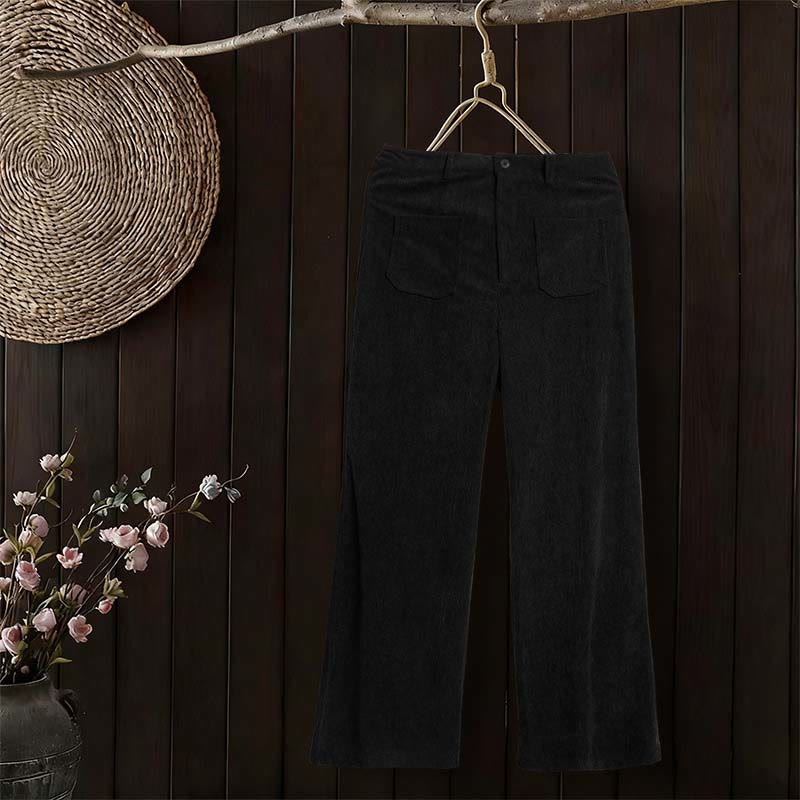Pantaloni larghi da donna in velluto a coste semplice con bottoni e tasche, in poliestere, con Buddha Stones - image 25