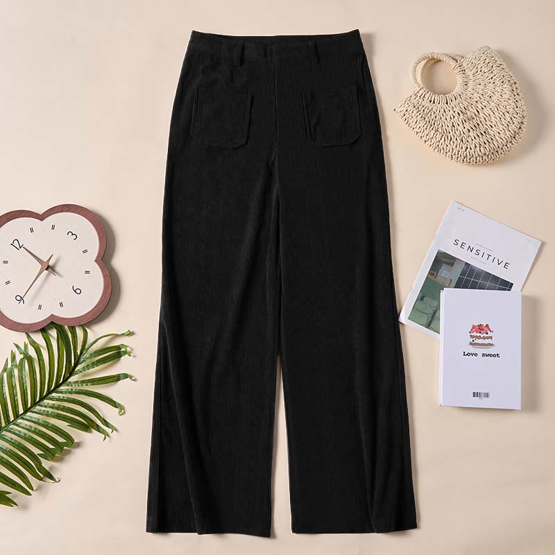 Pantaloni larghi da donna in velluto a coste semplice con bottoni e tasche, in poliestere, con Buddha Stones - image 23