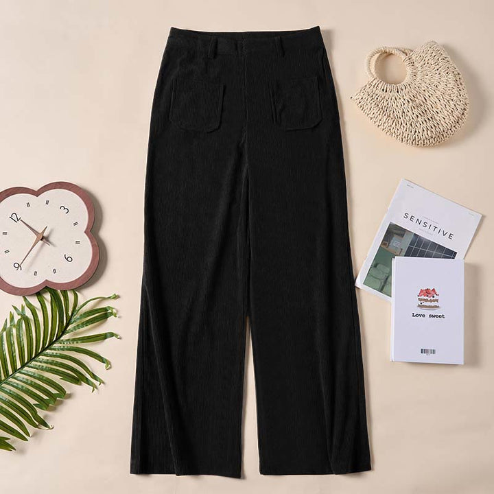 Pantaloni larghi da donna in velluto a coste semplice con bottoni e tasche, in poliestere, con Buddha Stones - image 23