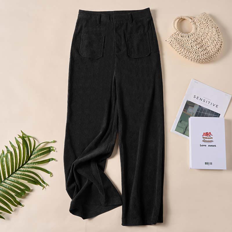 Pantaloni larghi da donna in velluto a coste semplice con bottoni e tasche, in poliestere, con Buddha Stones - Nero - US14, UK/AU18, EU46 (2XL) - image 21