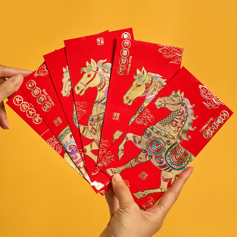 Buddha Stones 6 pezzi Busta rossa cinese Anno del cavallo Buste portafortuna per il nuovo anno 2026 - image 1