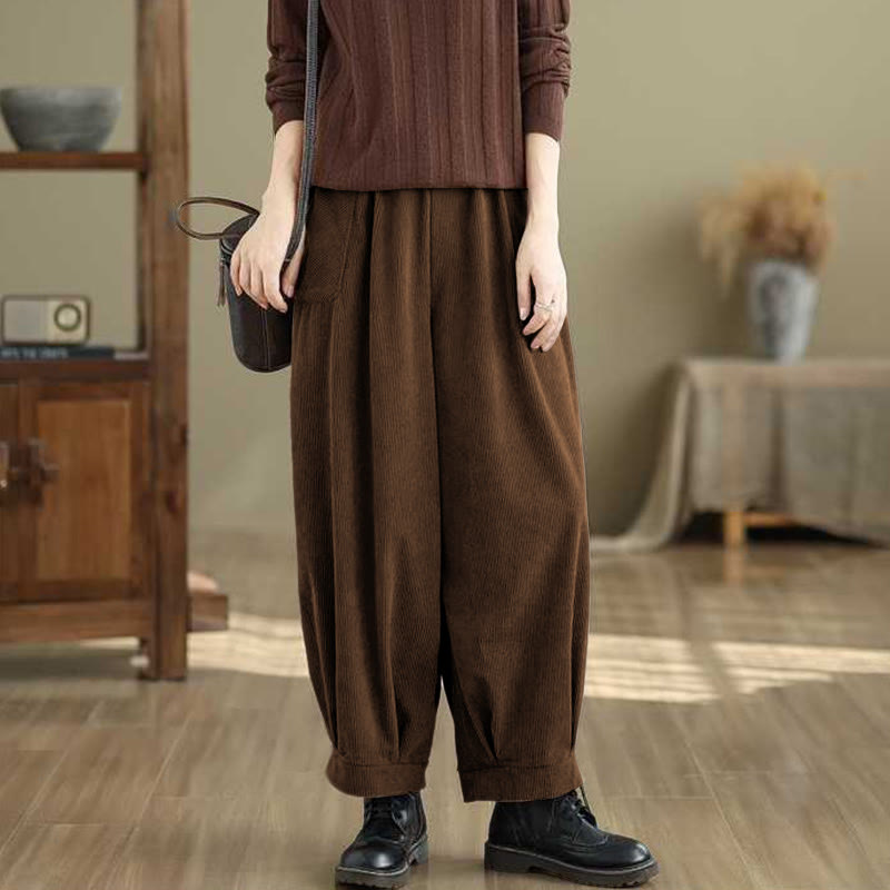 Pantaloni harem da donna in velluto a coste con tasche, modello semplice, tinta unita invernale, lunghezza alla caviglia , Buddha Stones - image 11