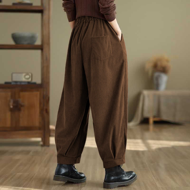 Pantaloni harem da donna in velluto a coste con tasche, modello semplice, tinta unita invernale, lunghezza alla caviglia , Buddha Stones - image 9