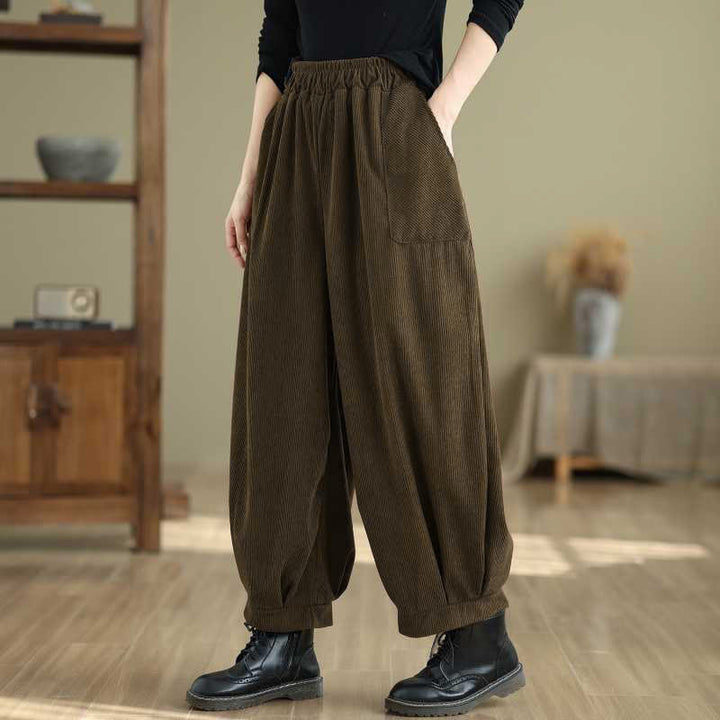Pantaloni harem da donna in velluto a coste con tasche, modello semplice, tinta unita invernale, lunghezza alla caviglia , Buddha Stones - Oliva - US8-10, UK/AU12-14, EU40-42 (2XL) - image 14