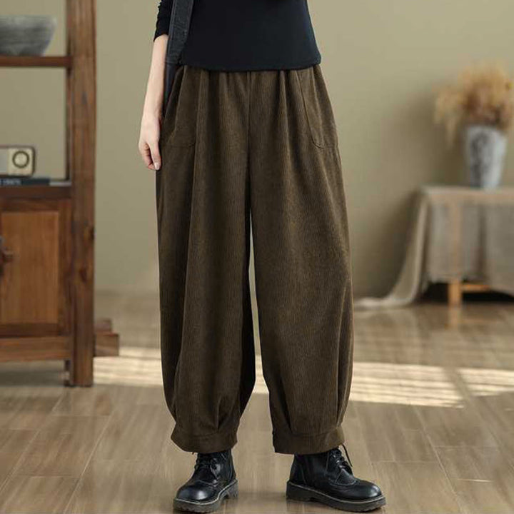 Pantaloni harem da donna in velluto a coste con tasche, modello semplice, tinta unita invernale, lunghezza alla caviglia , Buddha Stones - image 19