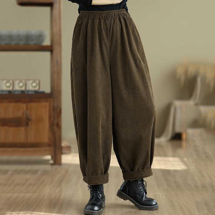 Pantaloni harem da donna in velluto a coste con tasche, modello semplice, tinta unita invernale, lunghezza alla caviglia , Buddha Stones - image 18