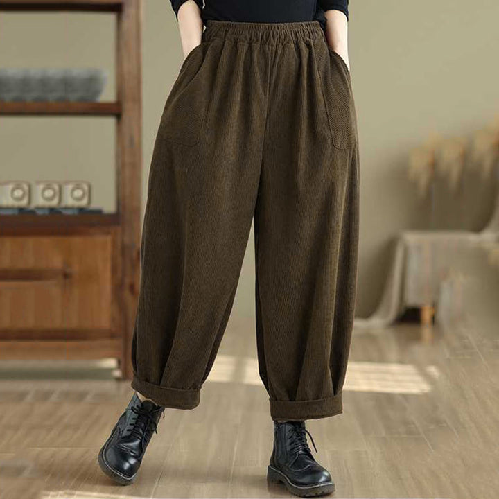 Pantaloni harem da donna in velluto a coste con tasche, modello semplice, tinta unita invernale, lunghezza alla caviglia , Buddha Stones - image 15