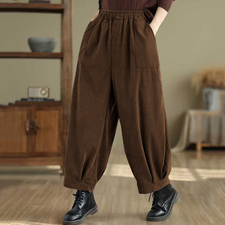 Pantaloni harem da donna in velluto a coste con tasche, modello semplice, tinta unita invernale, lunghezza alla caviglia , Buddha Stones - image 8