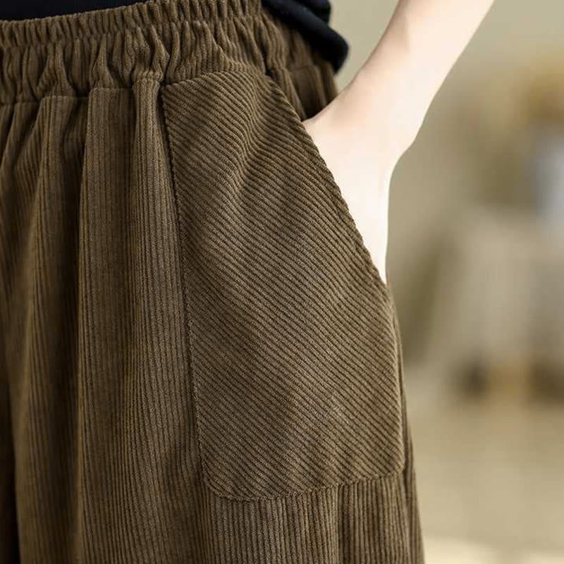 Pantaloni harem da donna in velluto a coste con tasche, modello semplice, tinta unita invernale, lunghezza alla caviglia , Buddha Stones - image 21