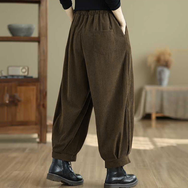 Pantaloni harem da donna in velluto a coste con tasche, modello semplice, tinta unita invernale, lunghezza alla caviglia , Buddha Stones - image 16