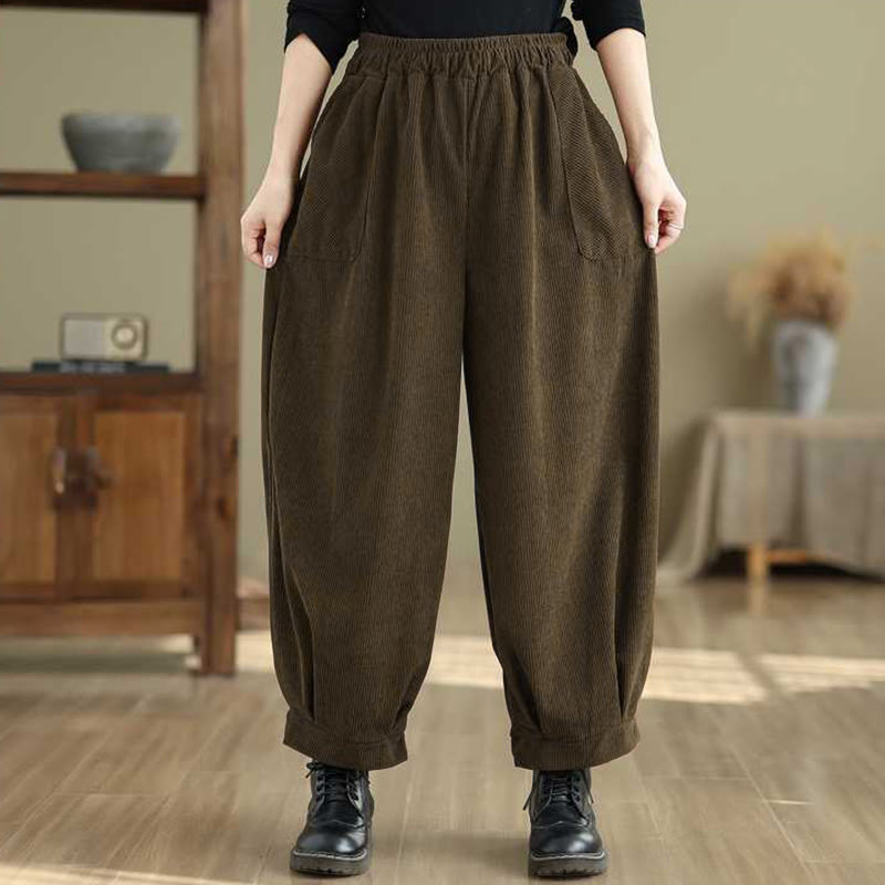 Pantaloni harem da donna in velluto a coste con tasche, modello semplice, tinta unita invernale, lunghezza alla caviglia , Buddha Stones - image 17