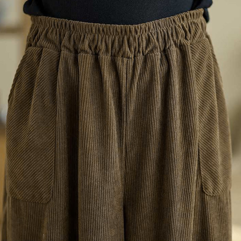 Pantaloni harem da donna in velluto a coste con tasche, modello semplice, tinta unita invernale, lunghezza alla caviglia , Buddha Stones - image 20
