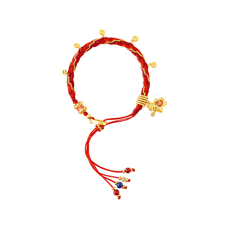 Buddha Stones Bracciale intrecciato con corda rossa portafortuna in oro 18k placcato in rame con carattere Fu dell'anno del cavallo - image 12