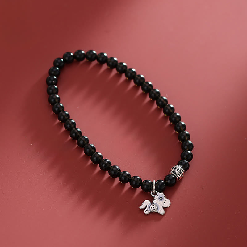 Bracciale Buddha Stones Year Of The Horse in argento sterling 925 con ossidiana nera naturale e forza - image 9