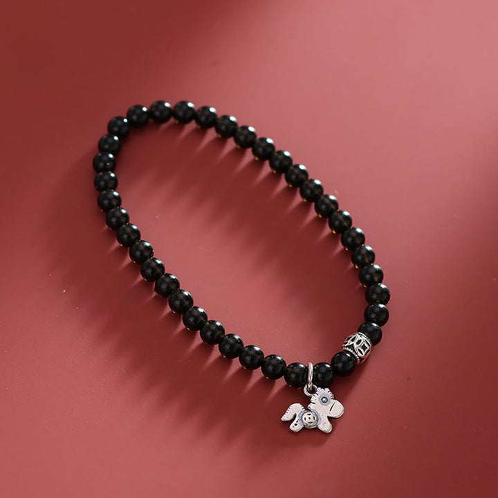 Bracciale Buddha Stones Year Of The Horse in argento sterling 925 con ossidiana nera naturale e forza - image 9