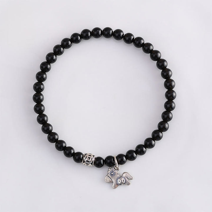 Bracciale Buddha Stones Year Of The Horse in argento sterling 925 con ossidiana nera naturale e forza - image 12