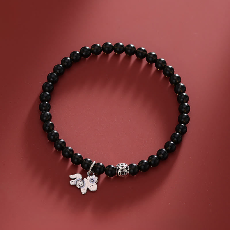 Bracciale Buddha Stones Year Of The Horse in argento sterling 925 con ossidiana nera naturale e forza - image 8