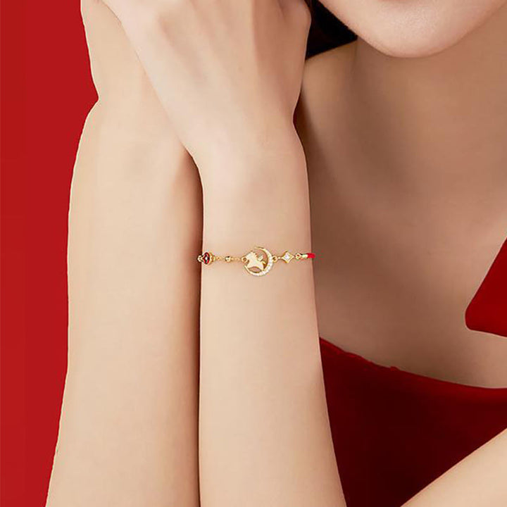 Bracciale in corda rossa con abbondanza di zirconi in argento sterling 925, anno del cavallo , Buddha Stones giada di Hetian - image 4