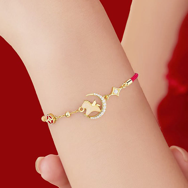 Bracciale in corda rossa con abbondanza di zirconi in argento sterling 925, anno del cavallo , Buddha Stones giada di Hetian - image 3