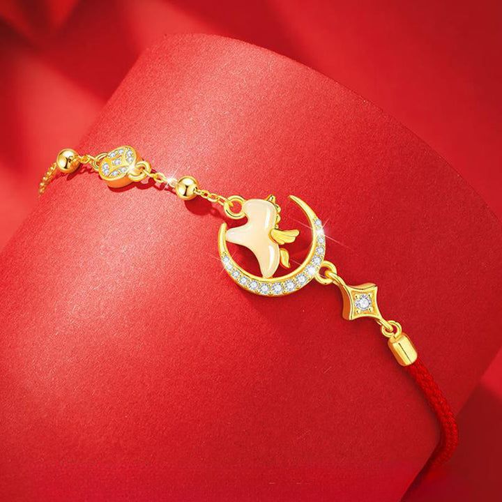 Bracciale in corda rossa con abbondanza di zirconi in argento sterling 925, anno del cavallo , Buddha Stones giada di Hetian - image 2