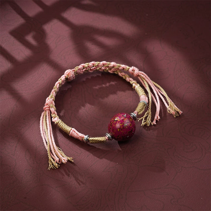 Braccialetto con perline artigianali in lacca multicolore e Buddha Stones - Rosa chiaro - image 3