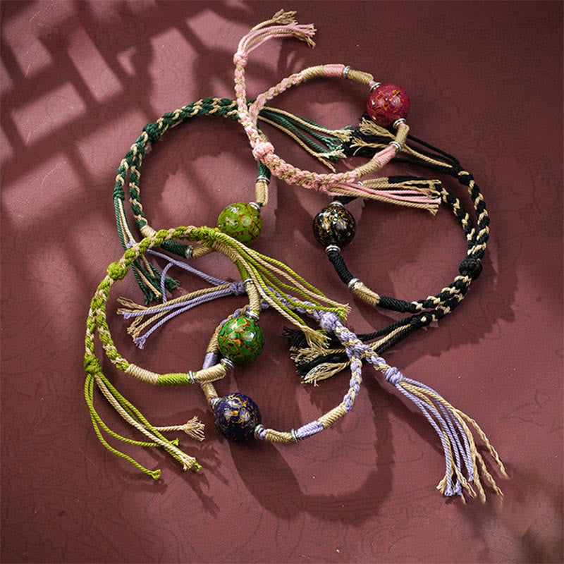 Braccialetto con perline artigianali in lacca multicolore e Buddha Stones - image 12